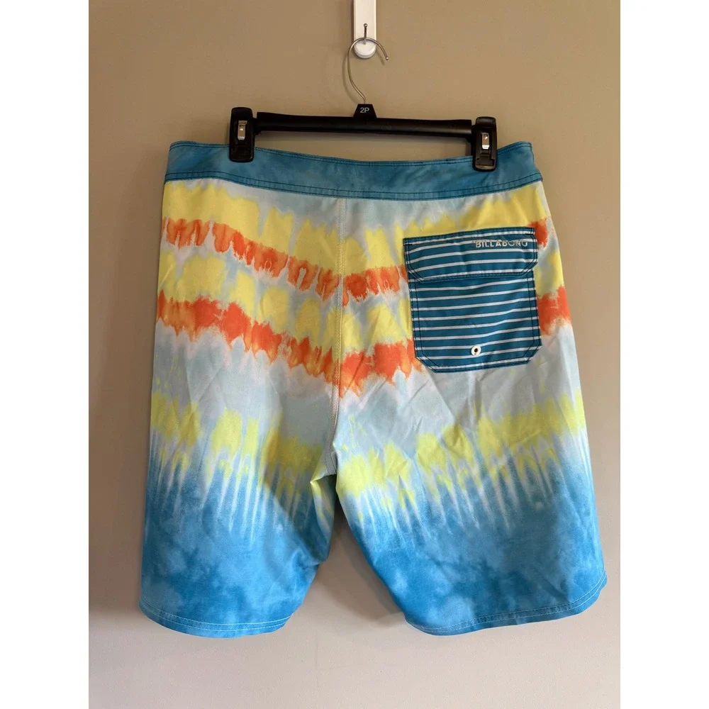 Billabong Platinum X Sundays Board Shorts Mens 34 Blue Yellow Tie Dye Trunks